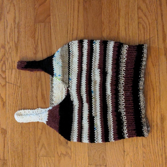 NEW! Hand Knit Striped Cropped Tank Vest Cherry Red Black Taupe Size S/M - Picture 1 of 8